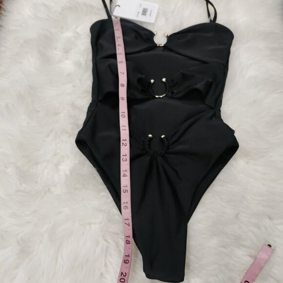 Swim by DI Black Cut-Out One-Piece Swimsuit With Rings & Adjustable Straps M - Picture 4 of 13